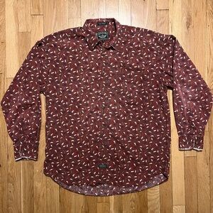 Vintage Dockers Button Up Shirt Mens Medium Maroon Leaves All Over Print